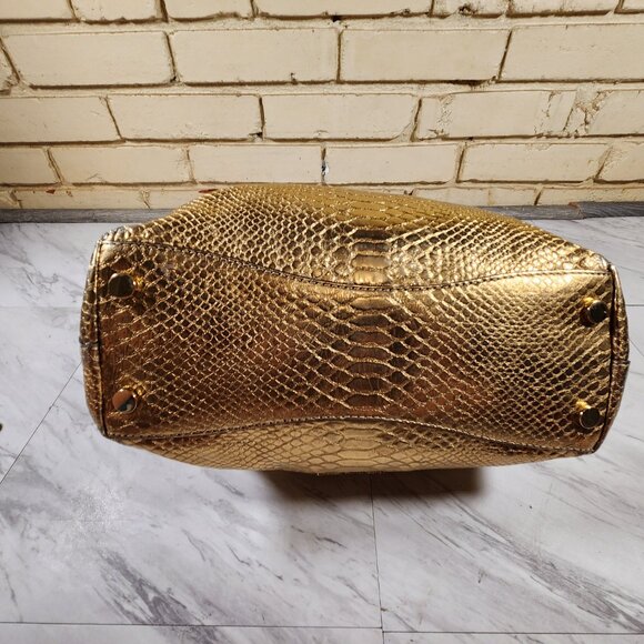 Michael Kors Raven Snakeskin Gold Leather Tote Bag Purse - Picture 8 of 14
